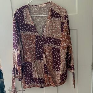 Floral Patchwork Blouse - Purple and Brown